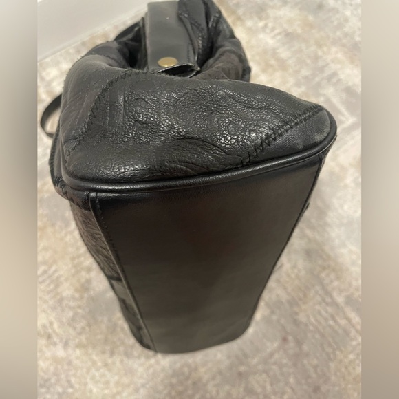 Vintage Black Patchwork Shoulder Handbag Purse Bag Gladstone Doctor Bag Opening - Picture 8 of 14